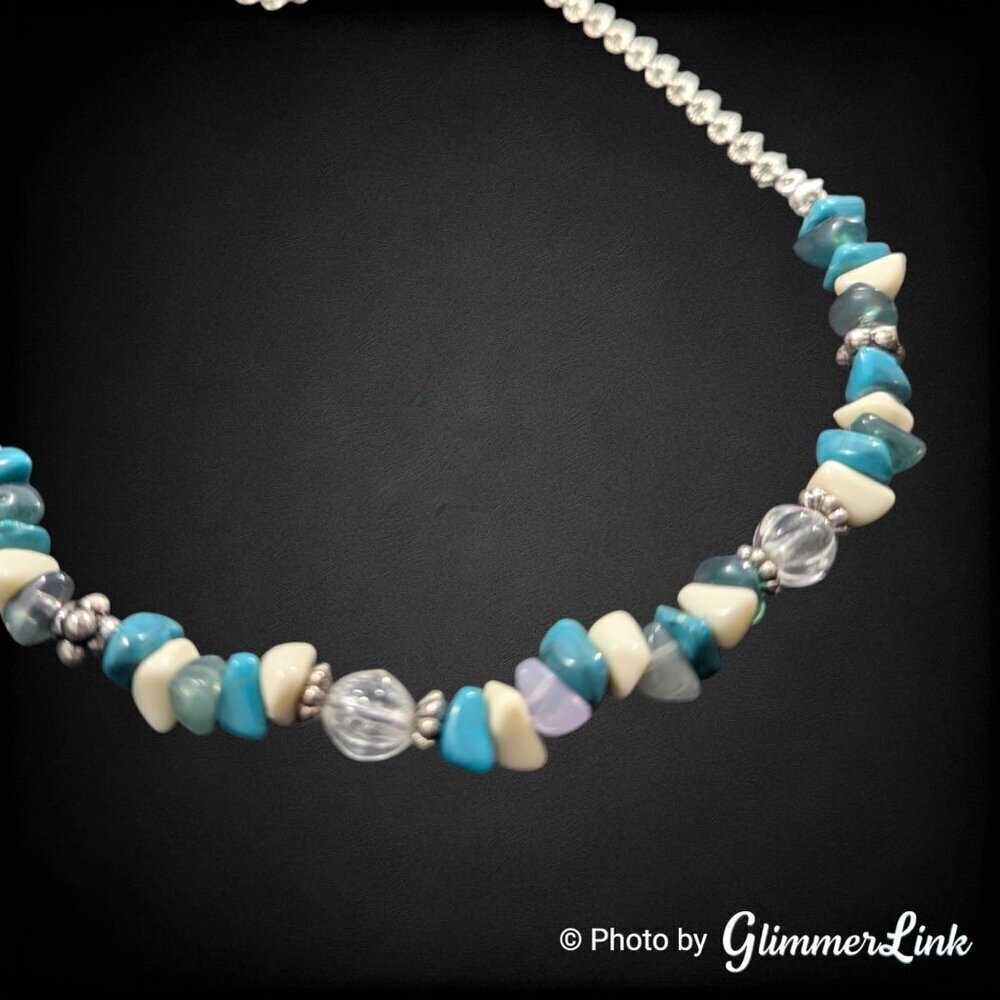 Avon Beaded Chain Faux Turquoise Chip Silver Tone Necklace - Picture 7 of 10